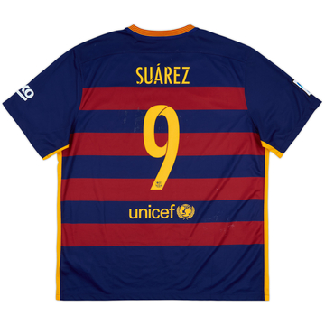 2015-16 Barcelona Home Shirt Suarez #9 - 5/10 - (XXL)