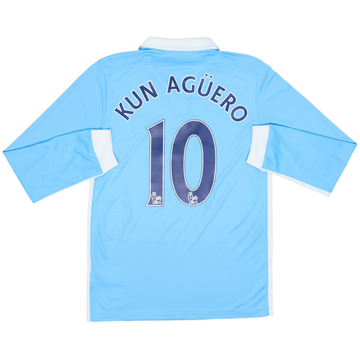 2015-16 Manchester City Home L/S Shirt Kun Aguero #10 - 8/10 - (S)