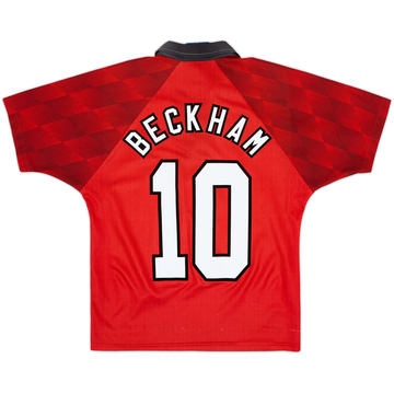 1996-98 Manchester United Home Shirt Beckham #10 - 8/10 - (Y)