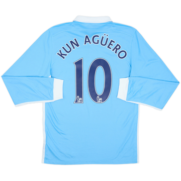 2015-16 Manchester City Home L/S Shirt Kun Aguero #10 - 9/10 - (S)