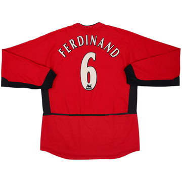 2002-04 Manchester United Home L/S Shirt Ferdinand #6 - 9/10 - (L)
