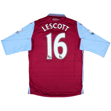 2015-16 Aston Villa Match Issue Home L/S Shirt Lescott #16