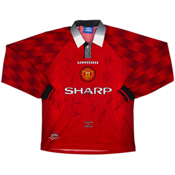 1996-98 Manchester United Squad Signed Home L/S Shirt - 8/10 - (L)