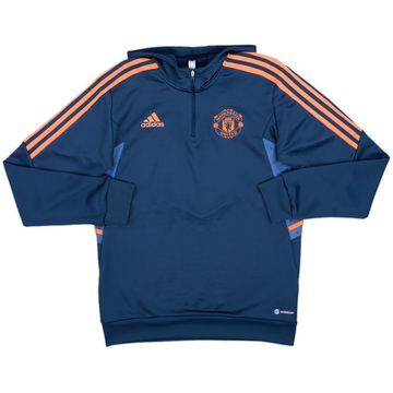 2022-23 Manchester United adidas 1/4 Zip Hooded Drill Top - 10/10 - (M)