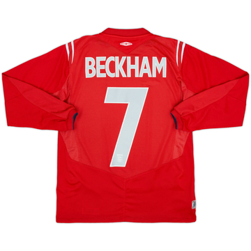 2004-06 England Away L/S Shirt Beckham #7 - 9/10 - (L.Boys)
