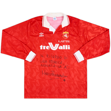 1991-92 Ancona Match Issue Signed Home L/S Shirt #4 (Pecoraro Scanio)