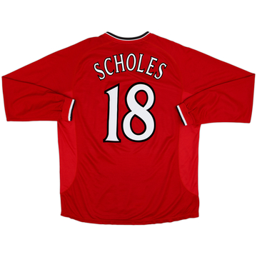 2000-02 Manchester United Home L/S Shirt Scholes #18 - 9/10 - (XXL)