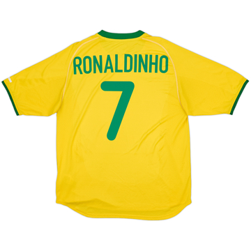 2000-02 Brazil Home Shirt Ronaldinho #7 - 6/10 - (L)