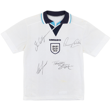 1995-97 England Signed Home Shirt - 7/10 - (L.Boys)