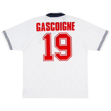 1990-92 England Home Shirt Gascoigne #19 - 9/10 - (XL)