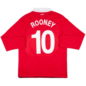 2010-11 Manchester United Home L/S Shirt Rooney #10 - 8/10 - (XL)