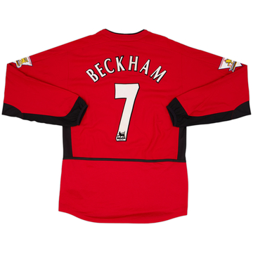 2002-04 Manchester United Home L/S Shirt Beckham #7 - 8/10 - (S)