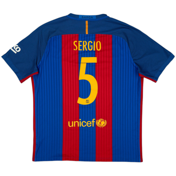 2016-17 Barcelona Authentic Home Shirt Sergio #5 - 6/10 - (XL)
