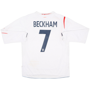 2005-07 England Home L/S Shirt Beckham #7 - 6/10 - (L)