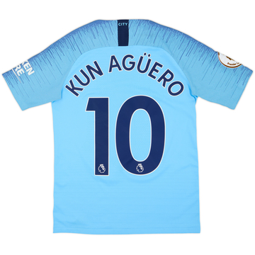 2018-19 Manchester City Authentic Home Shirt Kun Aguero #10 - 7/10 - (L.Boys)