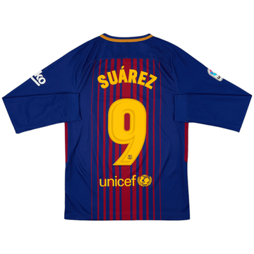 2017-18 Barcelona Home L/S Shirt Suarez #9 - 8/10 - (S)