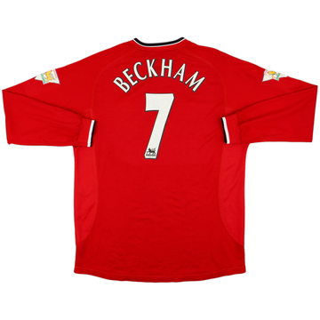 2000-02 Manchester United Home L/S Shirt Beckham #7 - 6/10 - (XL)