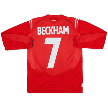 2004-06 England Away L/S Shirt Beckham #7 - 9/10 - (XL.Boys)