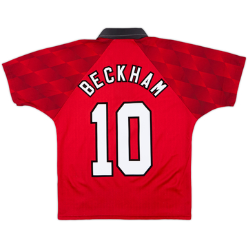 1996-98 Manchester United Home Shirt Beckham #10 - 9/10 - (Y)