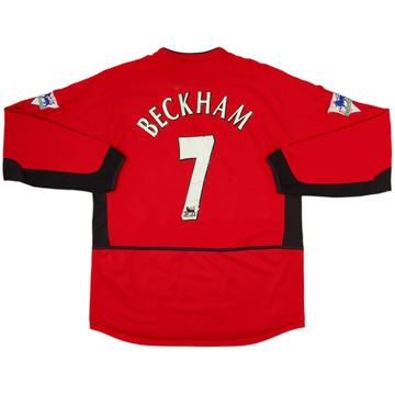2002-04 Manchester United Home L/S Shirt Beckham #7 - 5/10 - (L)