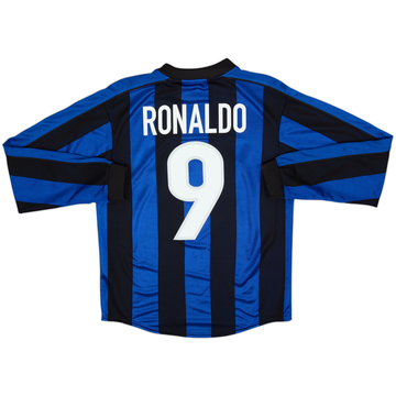 1999-00 Inter Milan Home L/S Shirt Ronaldo #9 - 9/10 - (XL.Boys)