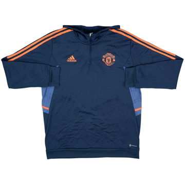 2022-23 Manchester United adidas 1/4 Zip Hooded Top - 8/10 - (XL)
