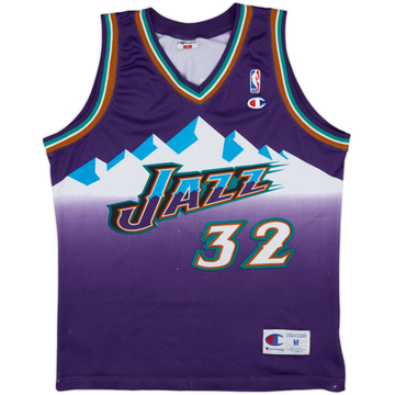 1996-03 Utah Jazz Malone #32 Champion Home Jersey - 8/10 - (M)