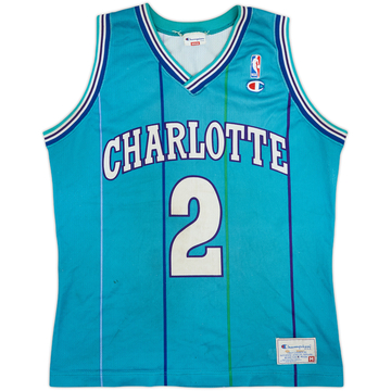 1992-96 Charlotte Hornets L.Johnson #2 Champion Away Jersey - 5/10 - (M)
