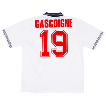 1990-92 England Home Shirt Gascoigne #19 - 8/10 - (L)