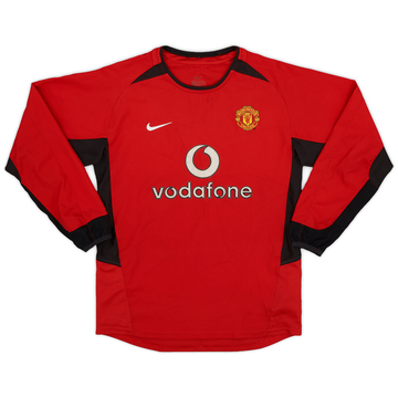 2002-04 Manchester United Home L/S Shirt - 8/10 - (M.Boys)