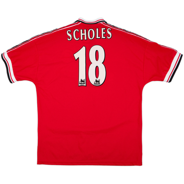 1998-00 Manchester United Home Shirt Scholes #18 - 8/10 - (XL)