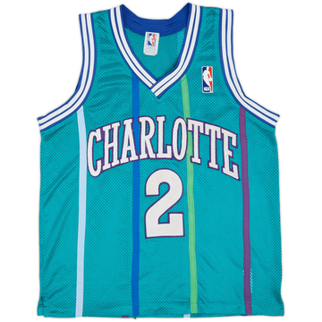 1991-92 Charlotte Hornets Johnson #2 Spalding Authentic Away Jersey - 7/10 - (L)