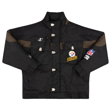 1990s Pittsburgh Steelers Logo Athletic Rain Coat L