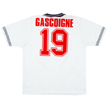 1990-92 England Home Shirt Gascoigne #19 - 8/10 - (XL)
