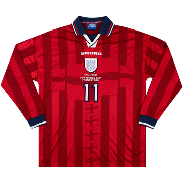 1998 England Match Issue World Cup Away L/S Shirt McManaman #11