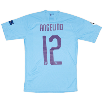 2019-20 Manchester City Match Issue Champions League Home Shirt Angelino #12