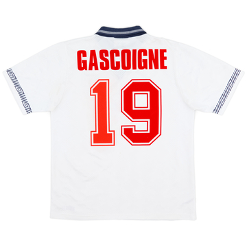1990-92 England Home Shirt Gascoigne #19 - 8/10 - (L)