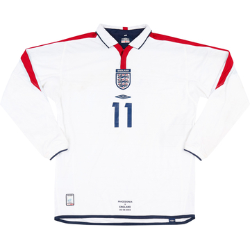 2003 England Match Issue Home L/S Shirt Butt #11 (v Macedonia)