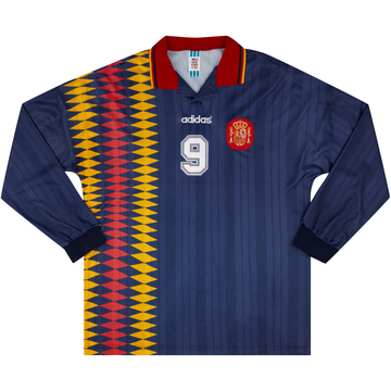 1995 Spain Match Worn Third L/S Shirt #9 (Pizzi) v Denmark
