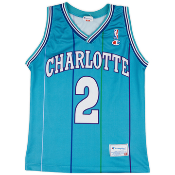 1992-96 Charlotte Hornets L.Johnson #2 Champion Away Jersey - 7/10 - (S)
