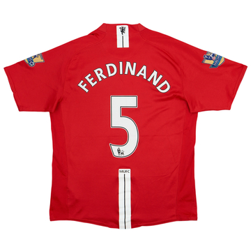 2007-09 Manchester United Home Shirt Ferdinand #5 - 7/10 - (M)