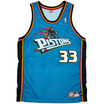 1997-00 Detroit Pistons Hill #33 Nike Authentic Away Jersey - 8/10 - (XL)