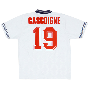 1990-92 England Home Shirt Gascoigne #19 - 8/10 - (L)
