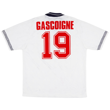 1990-92 England Home Shirt Gascoigne #19 - 9/10 - (L)