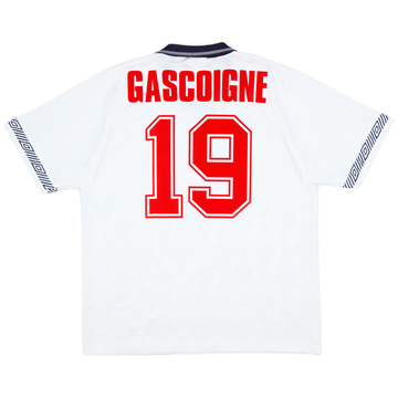 1990-92 England Home Shirt Gascoigne #19 - 9/10 - (L)