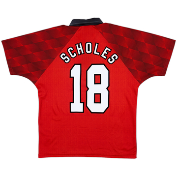 1996-98 Manchester United Home Shirt Scholes #18 - 8/10 - (M)