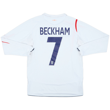 2005-07 England Home L/S Shirt Beckham #7 - 6/10 - (S)
