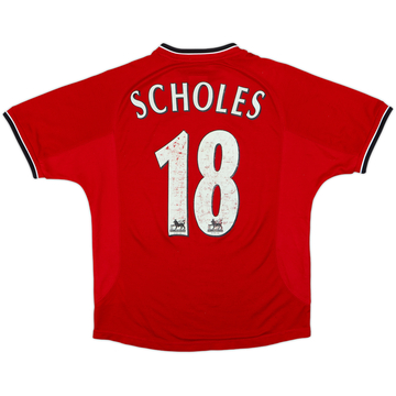 2000-02 Manchester United Home Shirt Scholes #18 - 6/10 - (L.Boys)