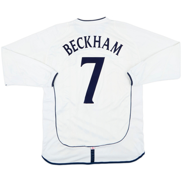 2001-03 England Home L/S Shirt Beckham #7 - 8/10 - (XL)