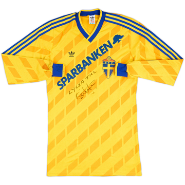 Camiseta de local y de entrenamiento de manga larga versión jugador firmada de Suecia 1990 #4 - 7/10 - (L)